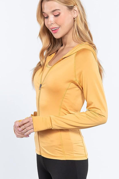 Khanomak Women's Zip Up Long Sleeves Jogger Hoodie Workout Track Jacket Sweater Mustard Silk