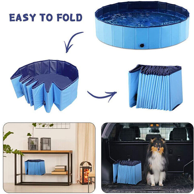 Dog PVC non-slip Foldable paddling pool suitable for all kinds of pets 80x30cm, Blue Can also be used as kids paddling pool, sandpit, ball-pit etc