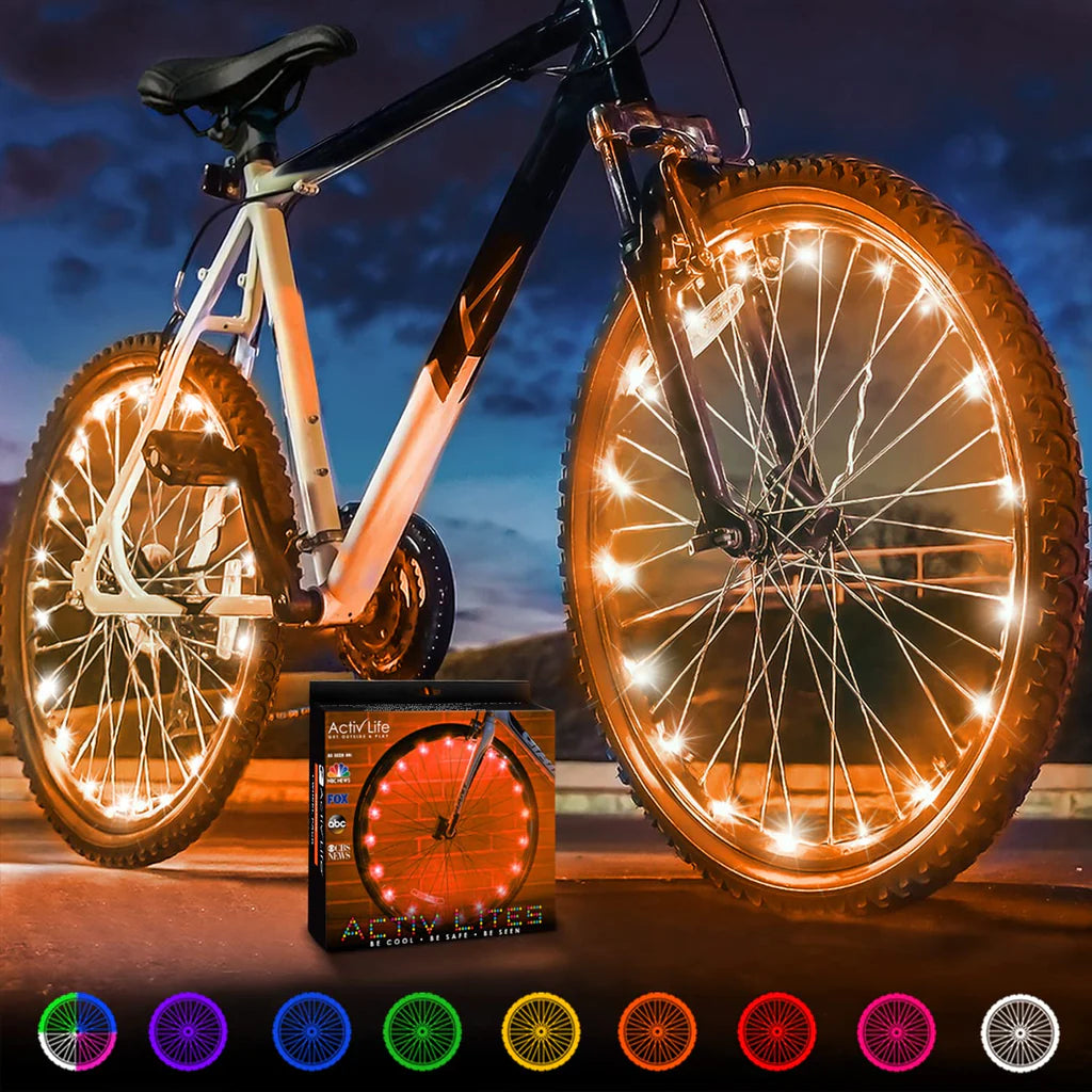 Activ Life 2 Tyres Pack LED Bike Wheel Lights with Batteries Included! Get 100% Brighter and Visible from All Angles for Ultimate Safety & Style Orange/Purple