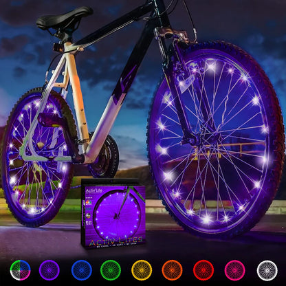 Activ Life 2 Tyres Pack LED Bike Wheel Lights with Batteries Included! Get 100% Brighter and Visible from All Angles for Ultimate Safety & Style Orange/Purple