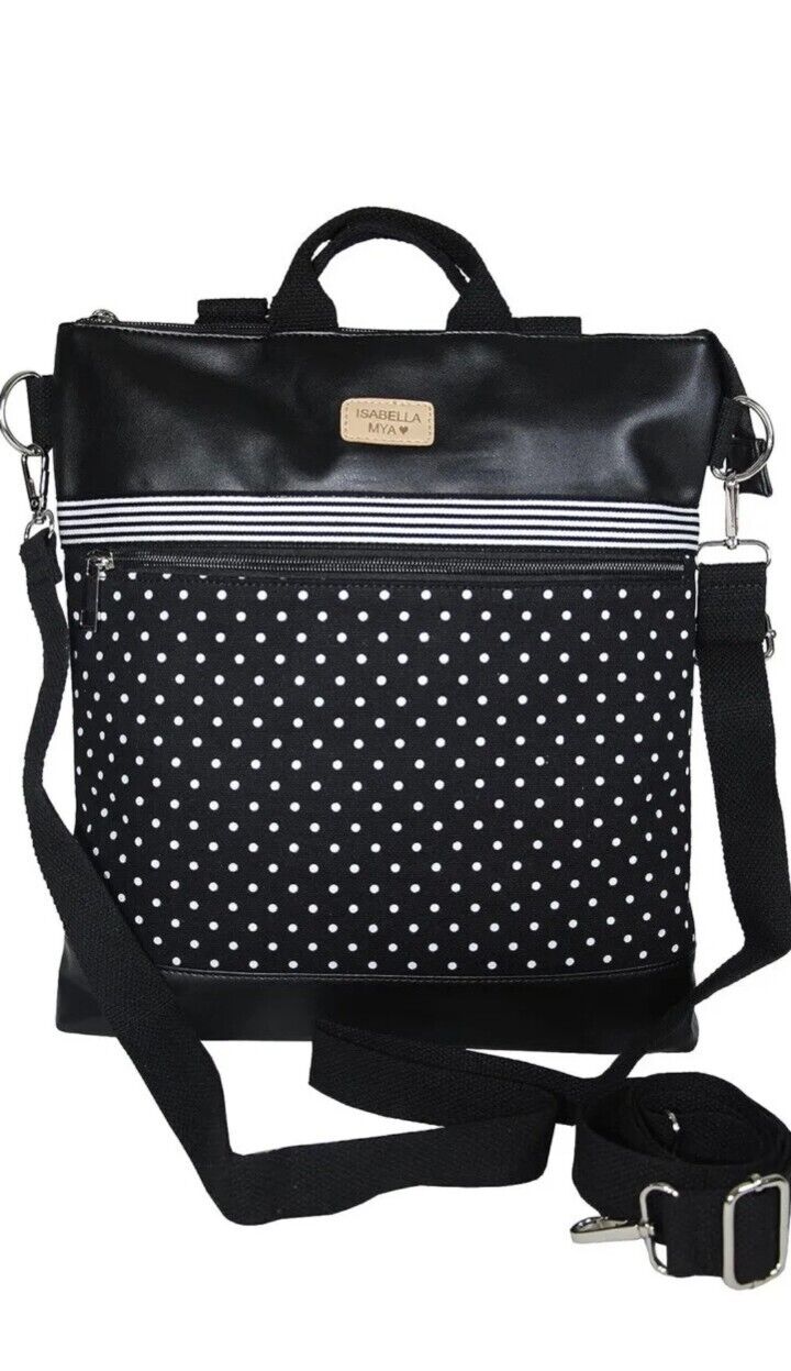 Isabella Mya Backpack and Convertible Black Bag Polka Dot, Cotton