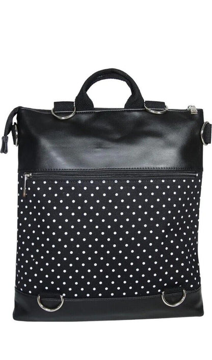 Isabella Mya Backpack and Convertible Black Bag Polka Dot, Cotton