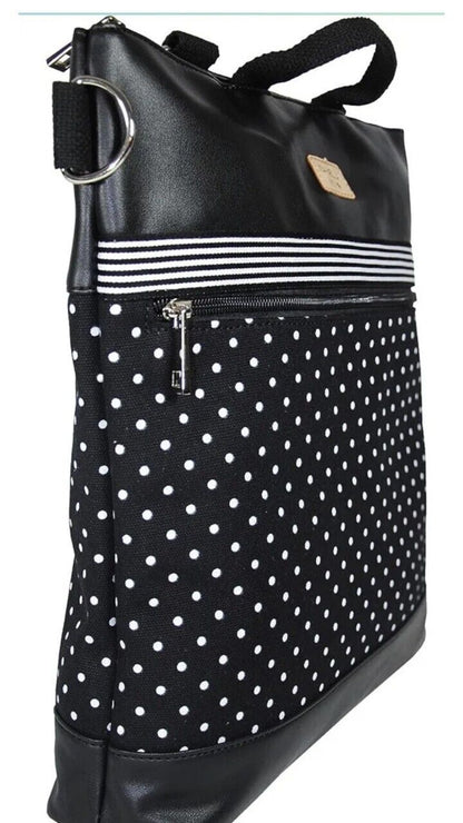 Isabella Mya Backpack and Convertible Black Bag Polka Dot, Cotton