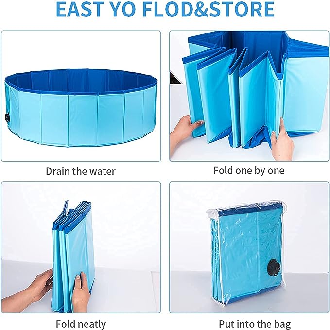 Dog PVC non-slip Foldable paddling pool suitable for all kinds of pets 80x30cm, Blue Can also be used as kids paddling pool, sandpit, ball-pit etc