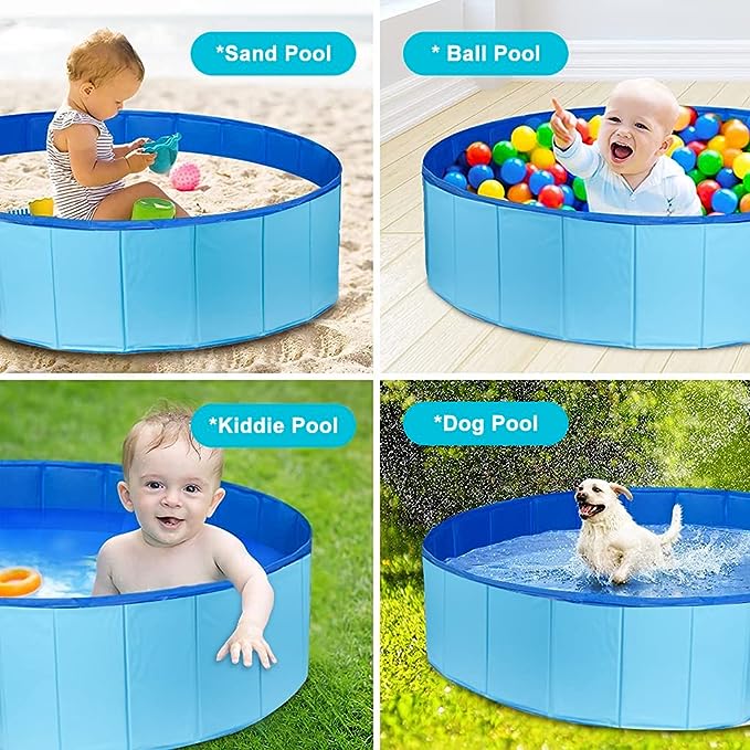 Dog PVC non-slip Foldable paddling pool suitable for all kinds of pets 80x30cm, Blue Can also be used as kids paddling pool, sandpit, ball-pit etc