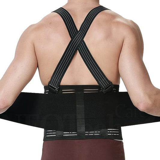 Neotech Care Adjustable Back Brace Lumbar Support Belt with Suspenders, Black Size Medium