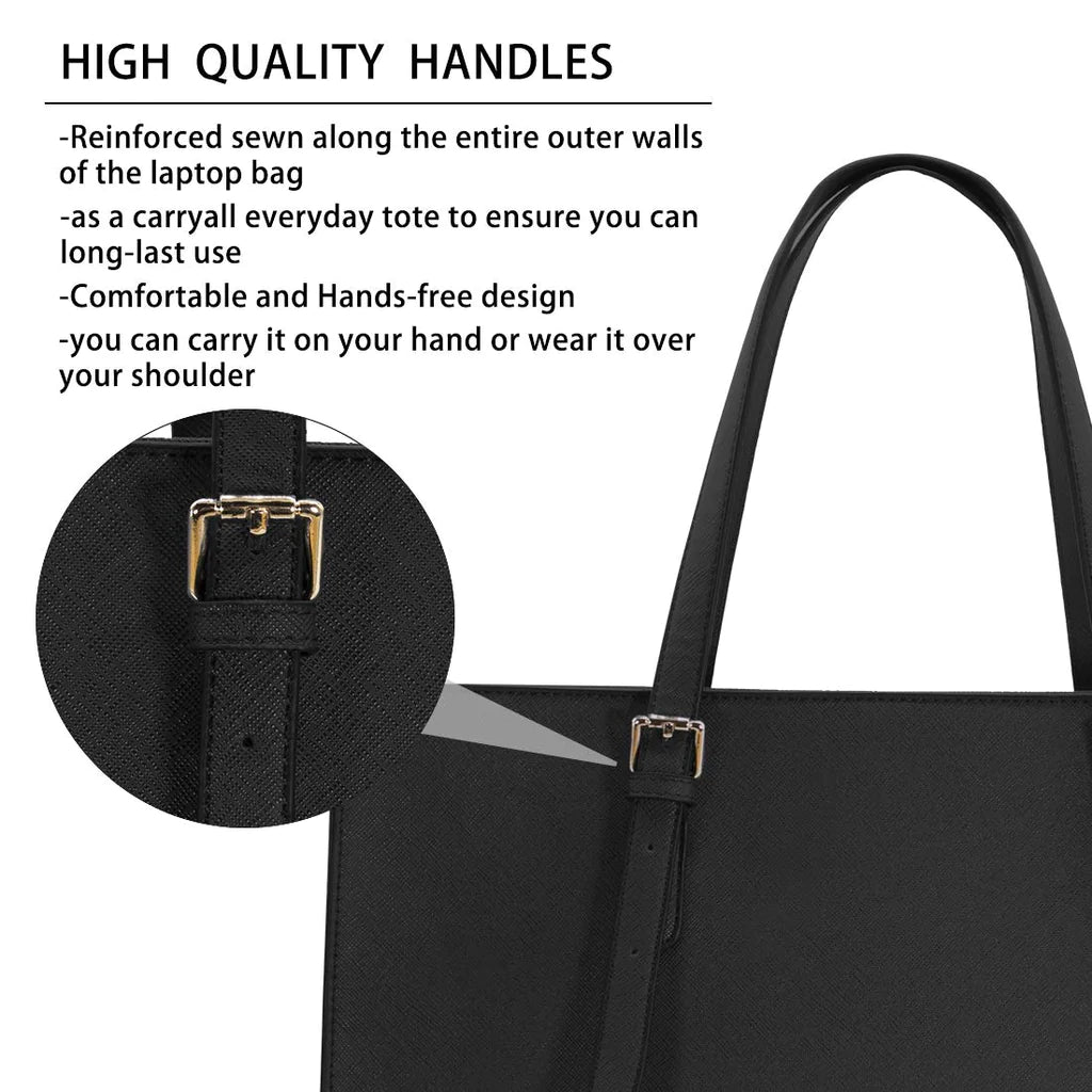 NUBILY Laptop Bags for Women 15.6 inch Large Leather Tote Bag Ladies Laptop Handbag Computer School Shoulder Bag Business Work Bag 15.6 Inch Dark Black