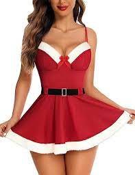 RSLOVE Babydoll Lingerie Medium Red Christmas Sexy Santa Lace Chemise Erotic Nightwear